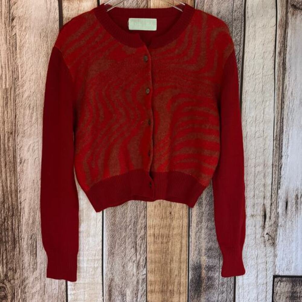 Roucha Cardigan Sweater Sun Swirl Crop Knit Artsy Arttowear‎ Winter Fall Size D